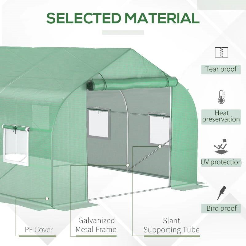 11.5 ft x 9.8 ft. Greenhouse with Green PE Cover and Heavy Duty Steel Frame FastFurnishings