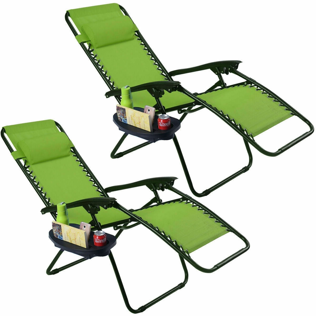 Set of 2 Green Folding Outdoor Zero Gravity Lounge Chair Recliner FastFurnishings