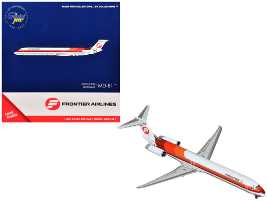 McDonnell Douglas MD-81 Commercial Aircraft "Frontier Airlines" (N859HA) White with Stripes 1/400 Diecast Model Airplane by GeminiJets-0