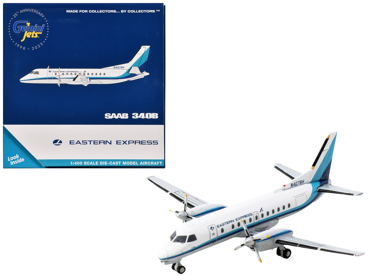 Saab 340B Commercial Aircraft "Eastern Express" (N407BH) White with Blue Stripes 1/400 Diecast Model Airplane by GeminiJets GeminiJets
