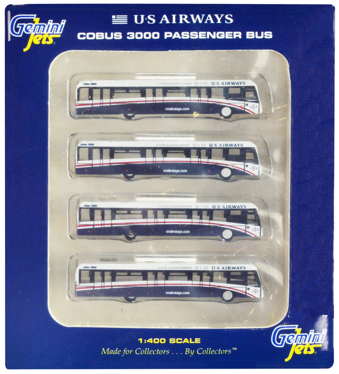 Cobus 3000 Passenger Bus White and Blue "US Airways Shuttle Bus" 4 Piece Set 1/400 Diecast Models by GeminiJets GeminiJets