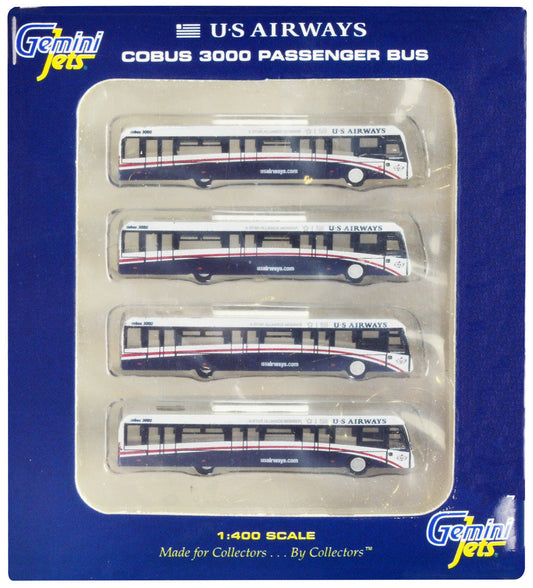 Cobus 3000 Passenger Bus White and Blue "US Airways Shuttle Bus" 4 Piece Set 1/400 Diecast Models by GeminiJets GeminiJets