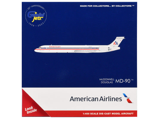 McDonnell Douglas MD-90 Commercial Aircraft "American Airlines" (N904RA) White with Blue and Red Stripes 1/400 Diecast Model Airplane by GeminiJets GeminiJets