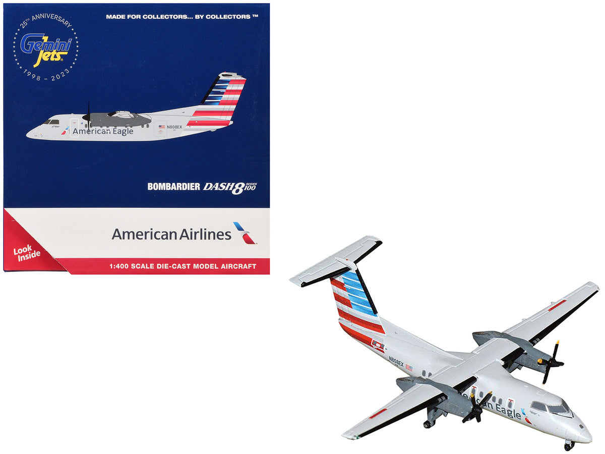 Bombardier Dash 8-100 Commercial Aircraft "American Airlines - American Eagle" (N808EX) Gray with Striped Tail 1/400 Diecast Model Airplane by GeminiJets-2