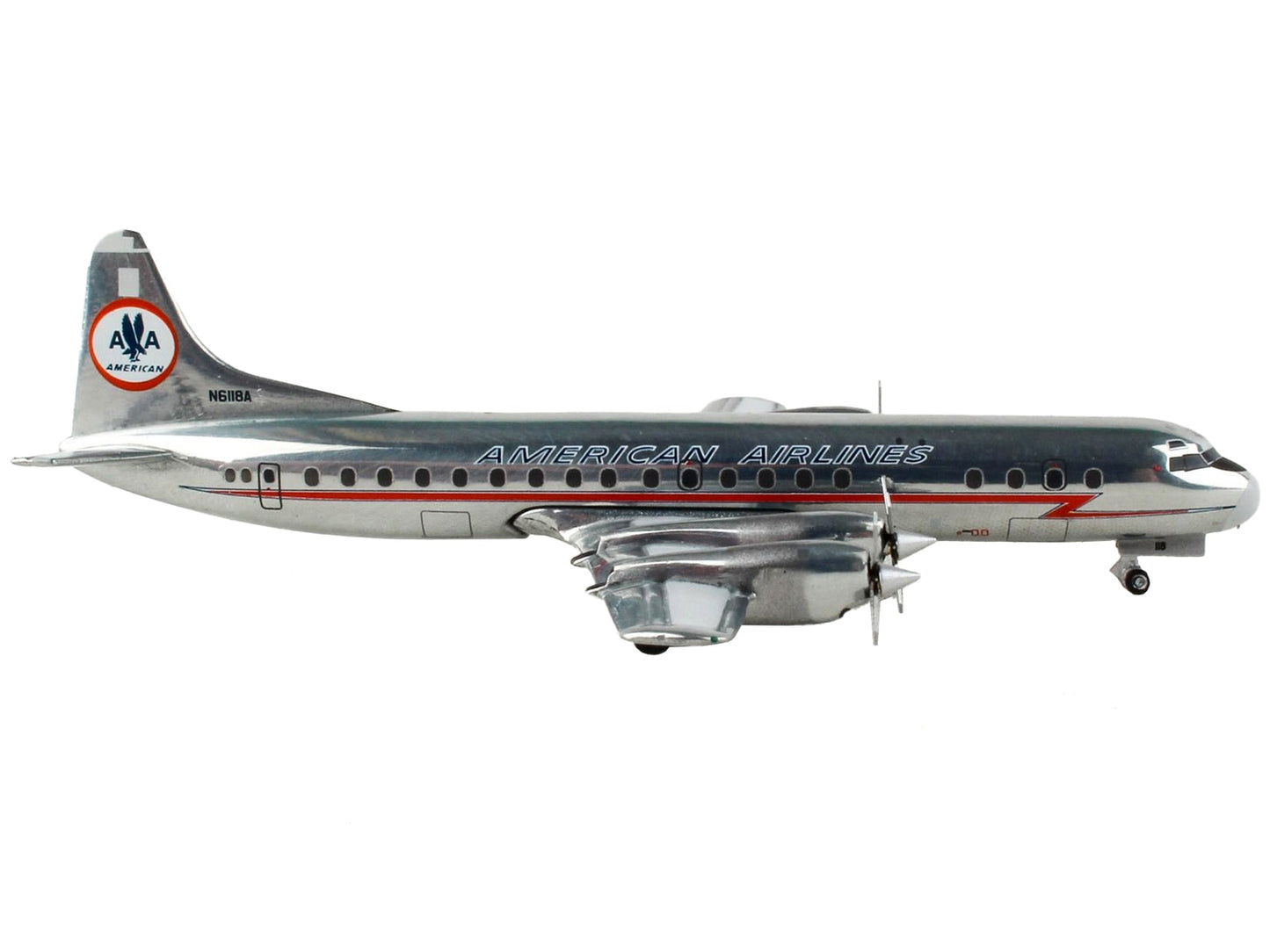 Lockheed L-188 Electra Commercial Aircraft "American Airlines" Silver with Red Stripes 1/400 Diecast Model Airplane by GeminiJets W2B