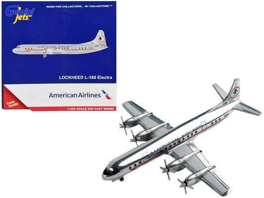 Lockheed L-188 Electra Commercial Aircraft "American Airlines" Silver with Red Stripes 1/400 Diecast Model Airplane by GeminiJets W2B