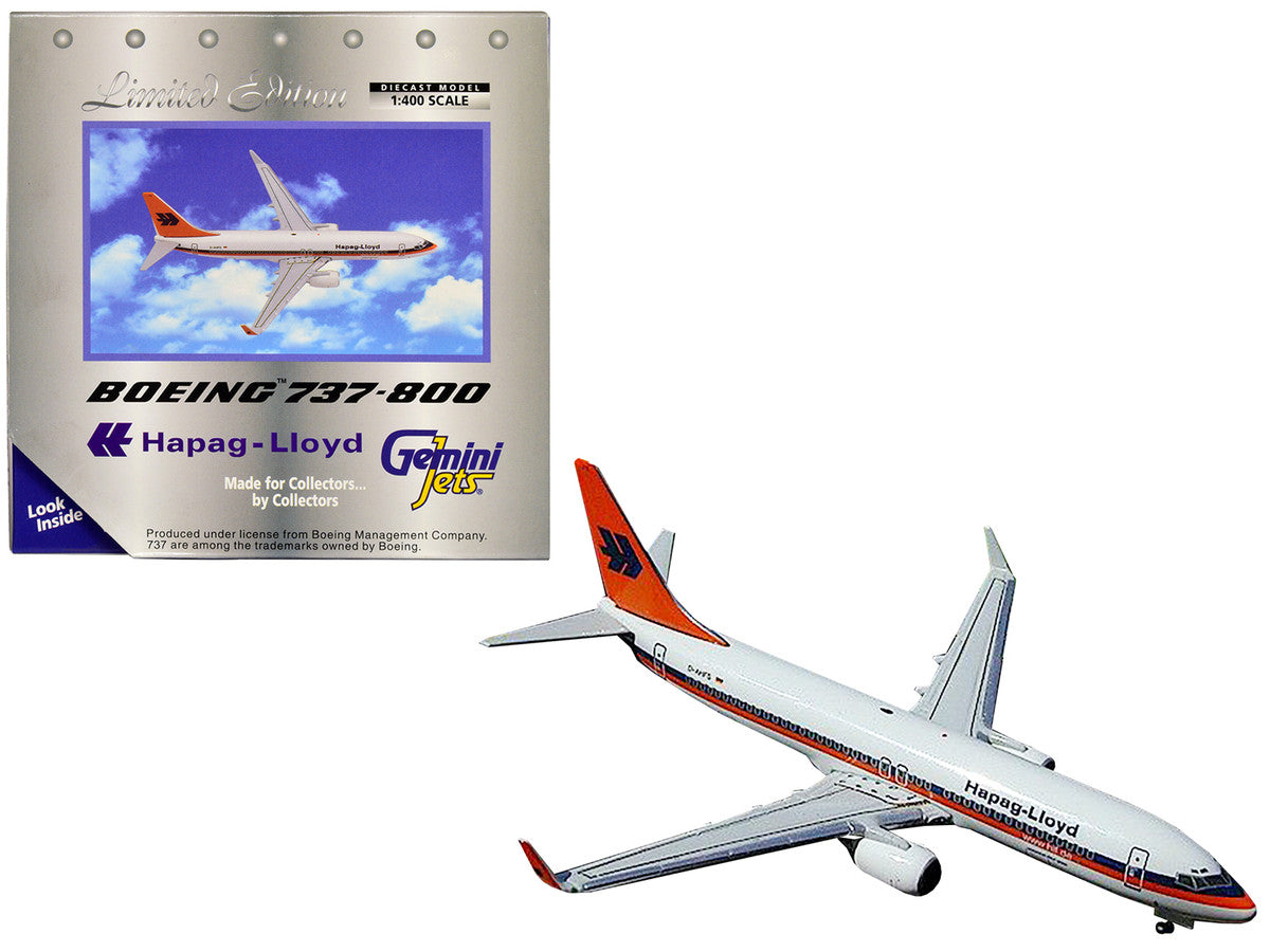 Boeing 737-800 Commercial Aircraft "Hapag-Lloyd" White with Orange and Blue Stripes 1/400 Diecast Model Airplane by GeminiJets-0