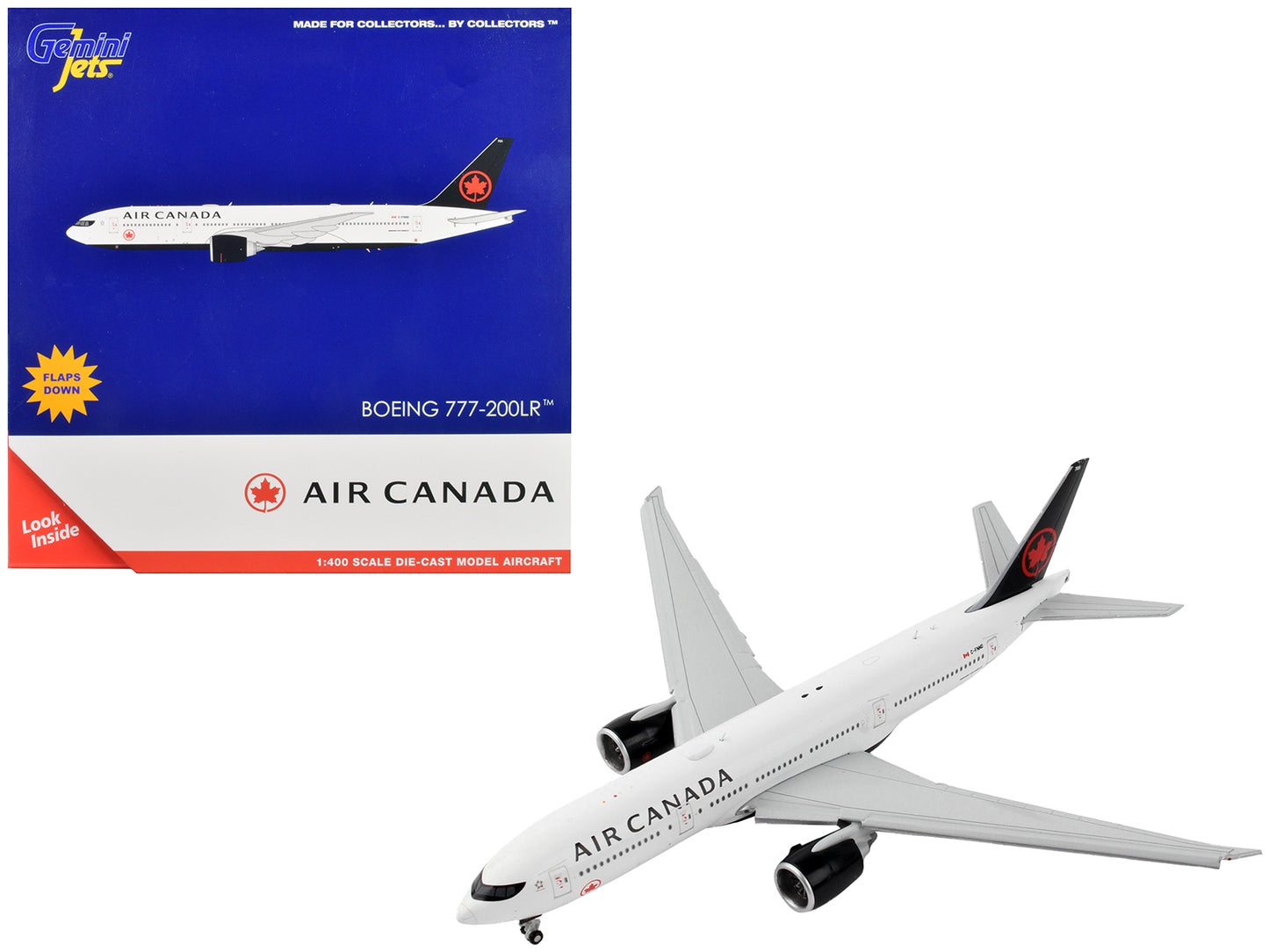 Boeing 777-200LR Commercial Aircraft with Flaps Down "Air Canada" White with Black Tail 1/400 Diecast Model Airplane by GeminiJets