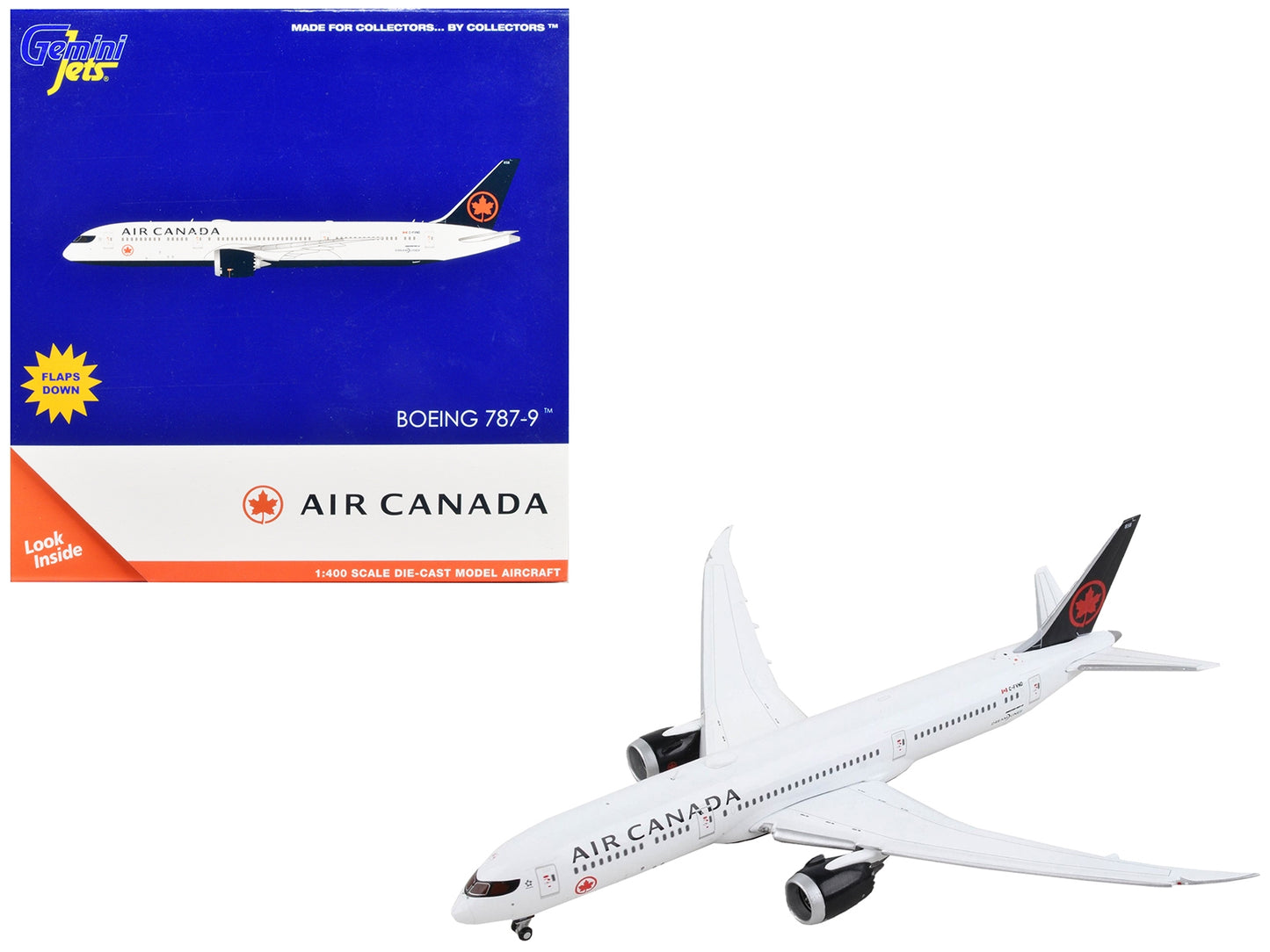 Boeing 787-9 Commercial Aircraft with Flaps Down "Air Canada" White with Black Tail 1/400 Diecast Model Airplane by GeminiJets