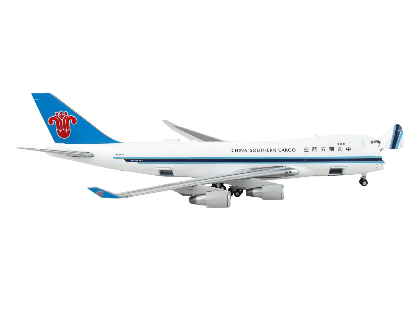 Boeing 747-400F Commercial Aircraft "China Southern Cargo" White with Black Stripes and Blue Tail "Interactive Series" 1/400 Diecast Model Airplane by GeminiJets