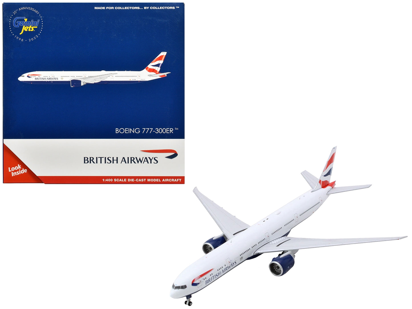 Boeing 777-300ER Commercial Aircraft "British Airways" (G-STBH) White with Striped Tail 1/400 Diecast Model Airplane by GeminiJets