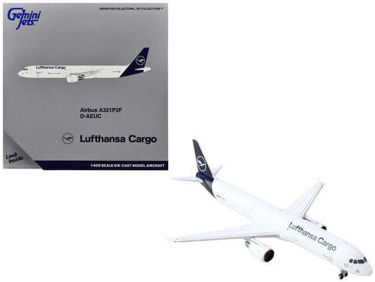 Airbus A321P2F Commercial Aircraft "Lufthansa Cargo" (D-AEUC) White with Blue Tail 1/400 Diecast Model Airplane by GeminiJets GeminiJets