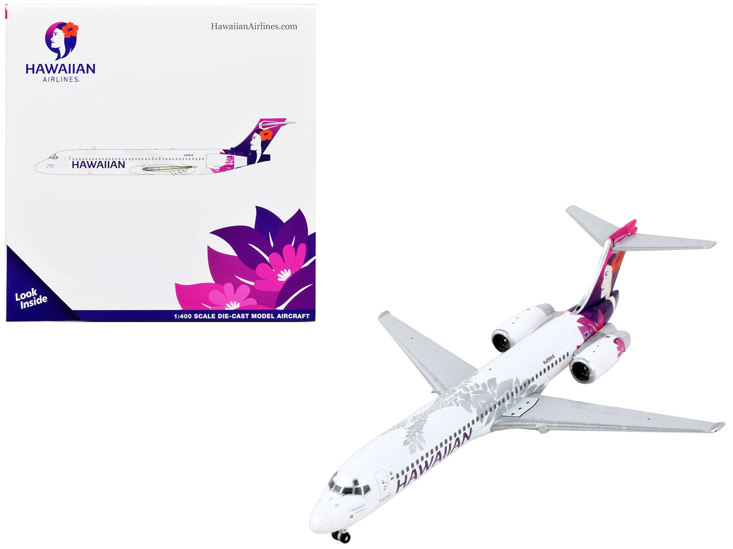 Boeing 717 Commercial Aircraft "Hawaiian Airlines" White with Pink and Purple Tail 1/400 Diecast Model Airplane by GeminiJets