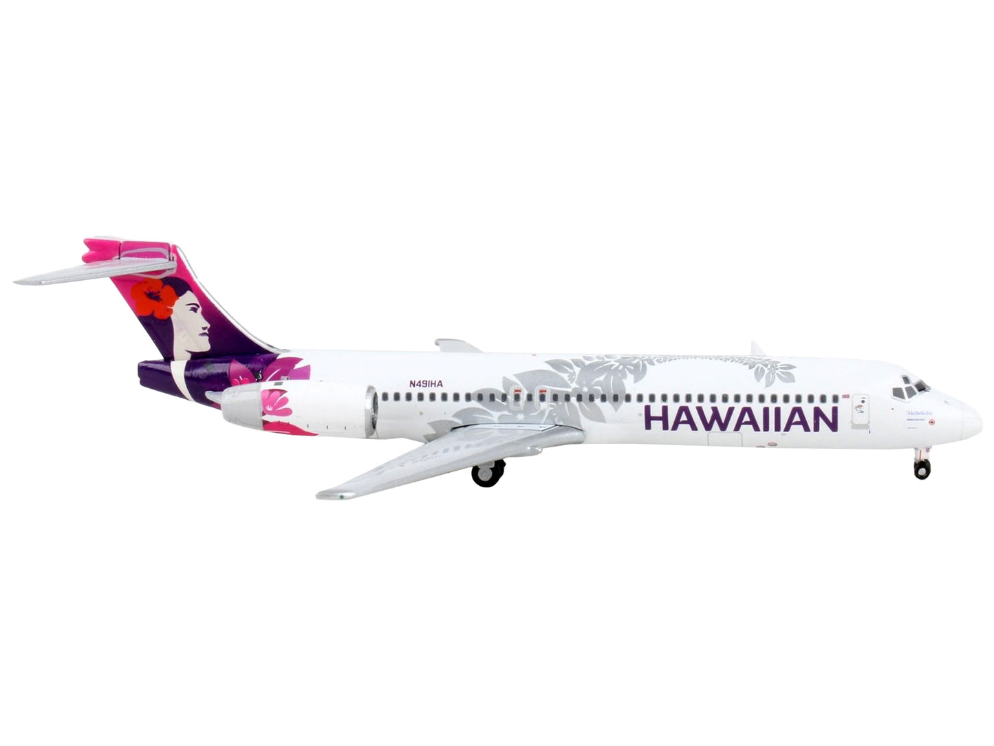 Boeing 717 Commercial Aircraft "Hawaiian Airlines" White with Pink and Purple Tail 1/400 Diecast Model Airplane by GeminiJets