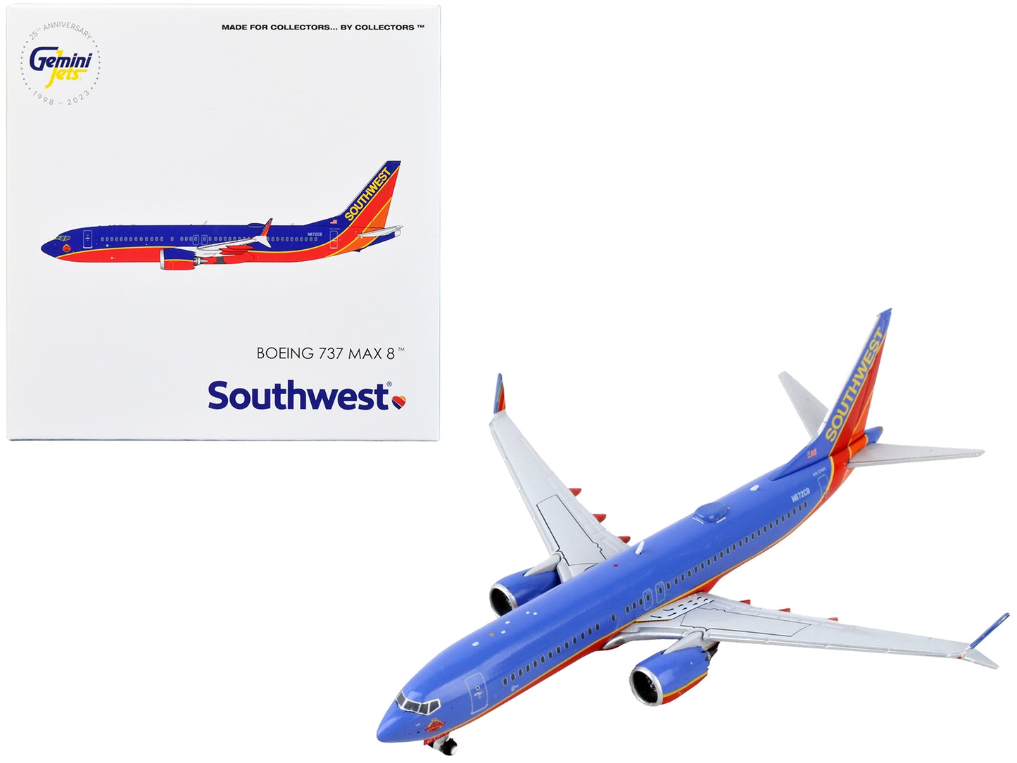 Boeing 737 MAX 8 Commercial Aircraft "Southwest Airlines" Canyon Blue with Red Stripes 1/400 Diecast Model Airplane by GeminiJets