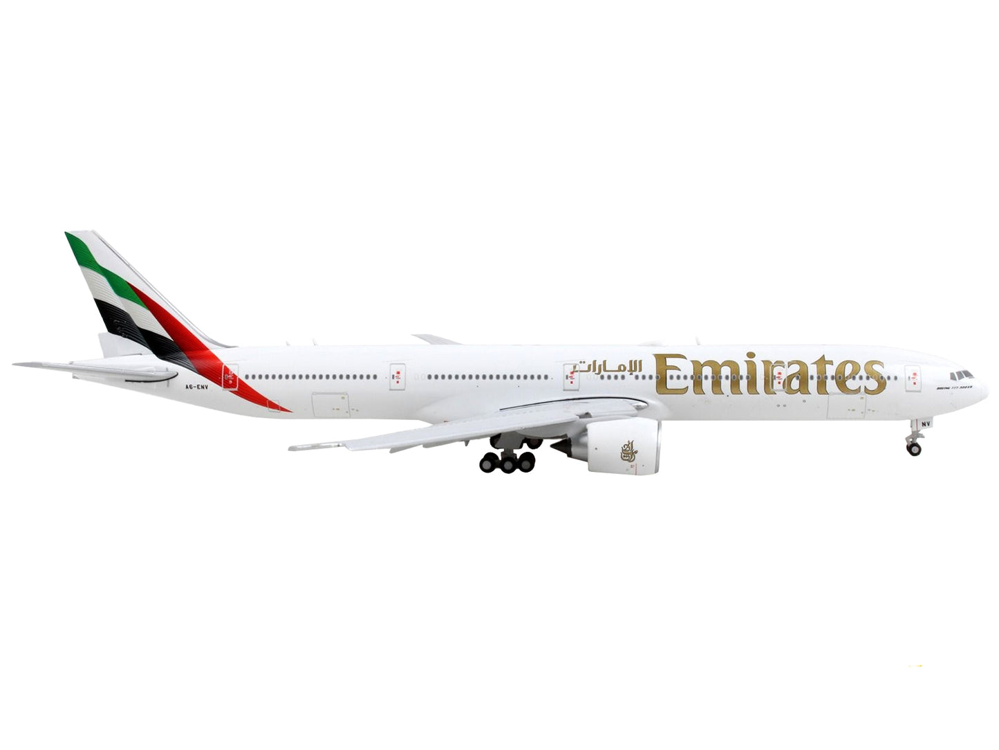 Boeing 777-300ER Commercial Aircraft with Flaps Down "Emirates Airlines" White with Tail Stripes 1/400 Diecast Model Airplane by GeminiJets