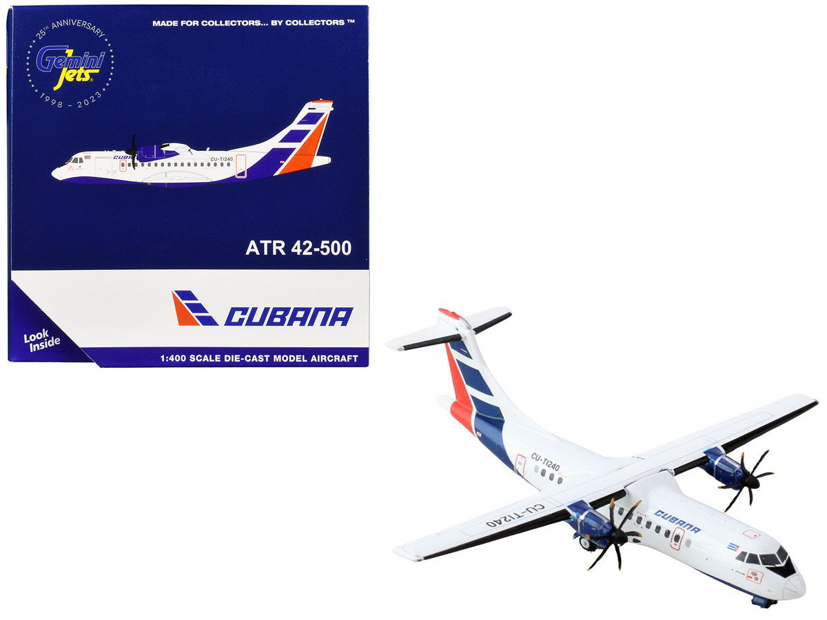 ATR 42-500 Commercial Aircraft "Cubana Airlines" (CU-T1240) White with Red and Blue Stripes 1/400 Diecast Model Airplane by GeminiJets-0