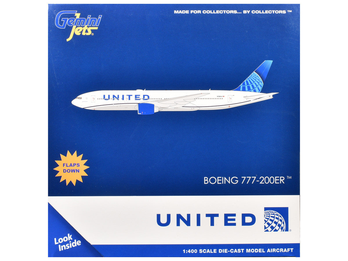 Boeing 777-200ER Commercial Aircraft with Flaps Down "United Airlines" (N798UA) White with Blue Tail 1/400 Diecast Model Airplane by GeminiJets-2
