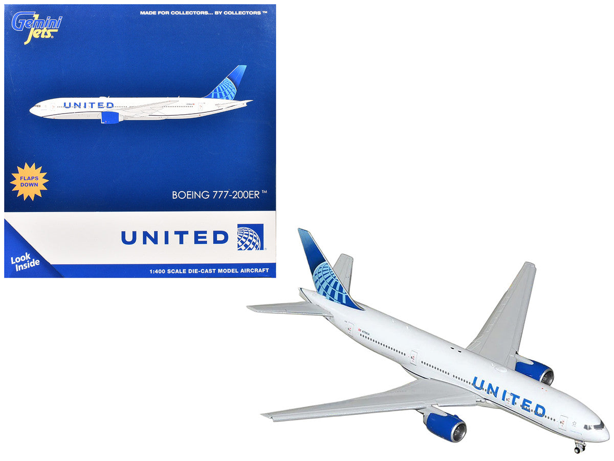 Boeing 777-200ER Commercial Aircraft with Flaps Down "United Airlines" (N798UA) White with Blue Tail 1/400 Diecast Model Airplane by GeminiJets-0