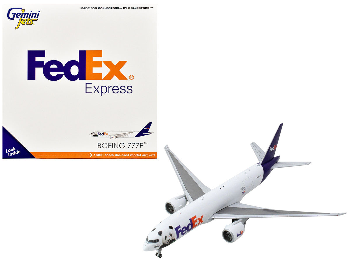 Boeing 777F Commercial Aircraft "Federal Express (FedEx) - Panda Express" (N886FD) White with Purple Tail 1/400 Diecast Model Airplane by GeminiJets-0