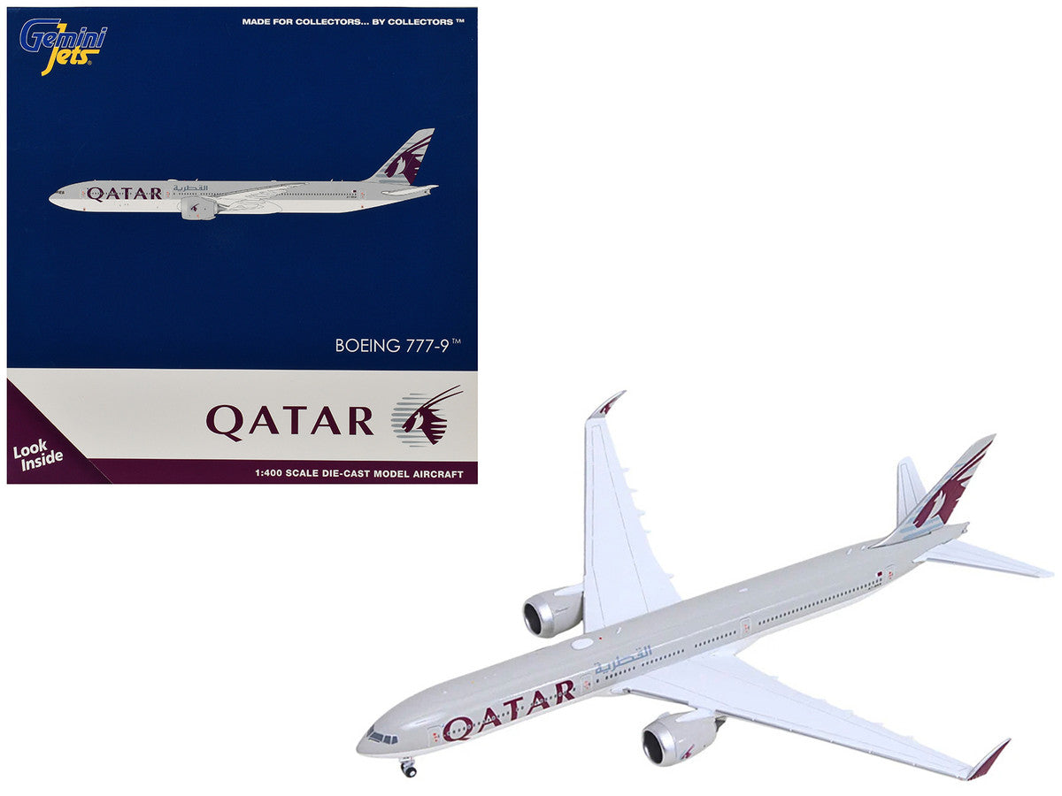 Boeing 777-9 Commercial Aircraft "Qatar Airways" (A7-BKA) Gray with Dark Red Tail Graphics 1/400 Diecast Model GeminiJets GeminiJets