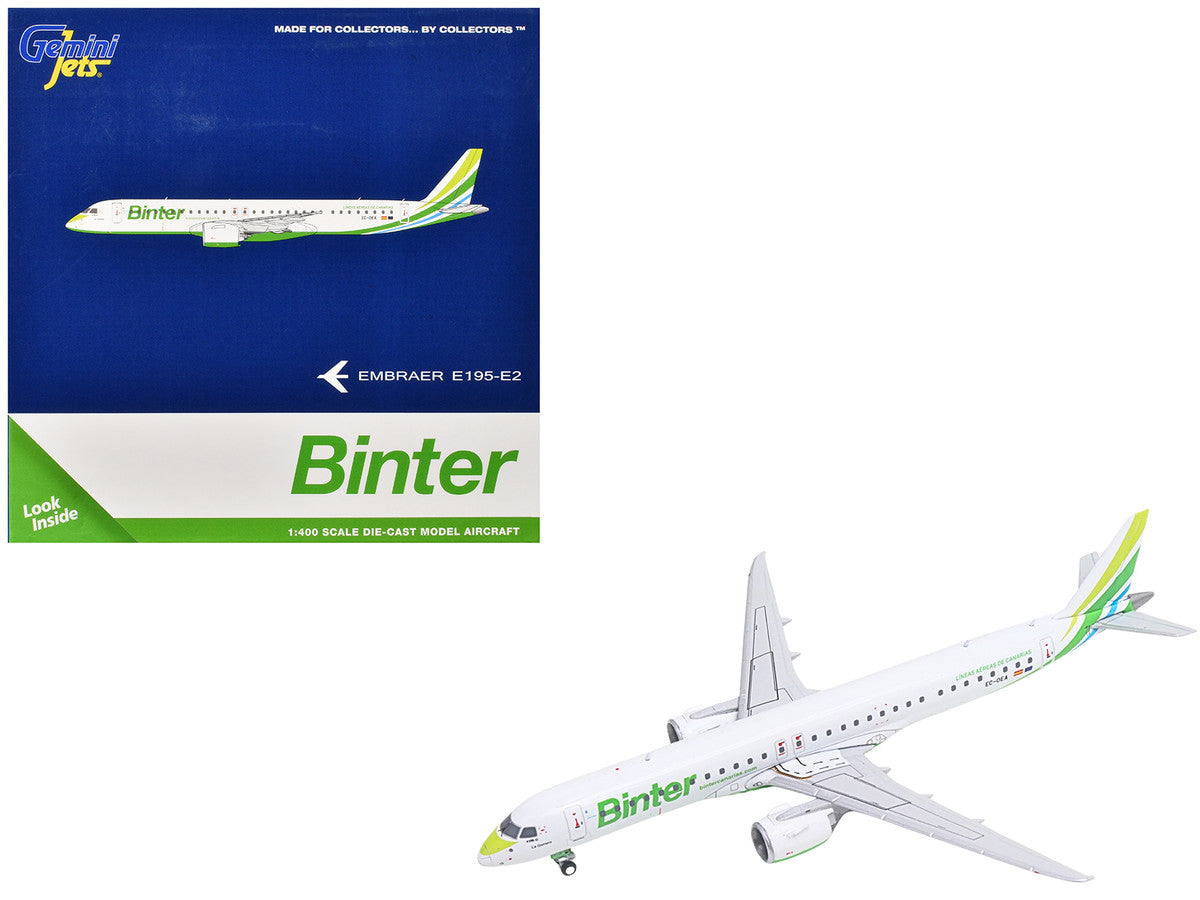 Embraer E195-E2 Commercial Aircraft "Binter Canarias" (EC-OEA) White with Green Tail Stripes Stripes 1/400 Diecast Model Airplane by GeminiJets-4