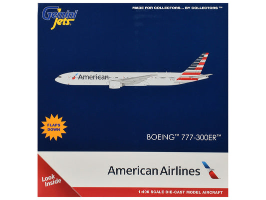 Boeing 777-300ER Commercial Aircraft with Flaps Down "American Airlines" (N722AN) Gray with Striped Tail 1/400 Diecast Model by GeminiJets GeminiJets