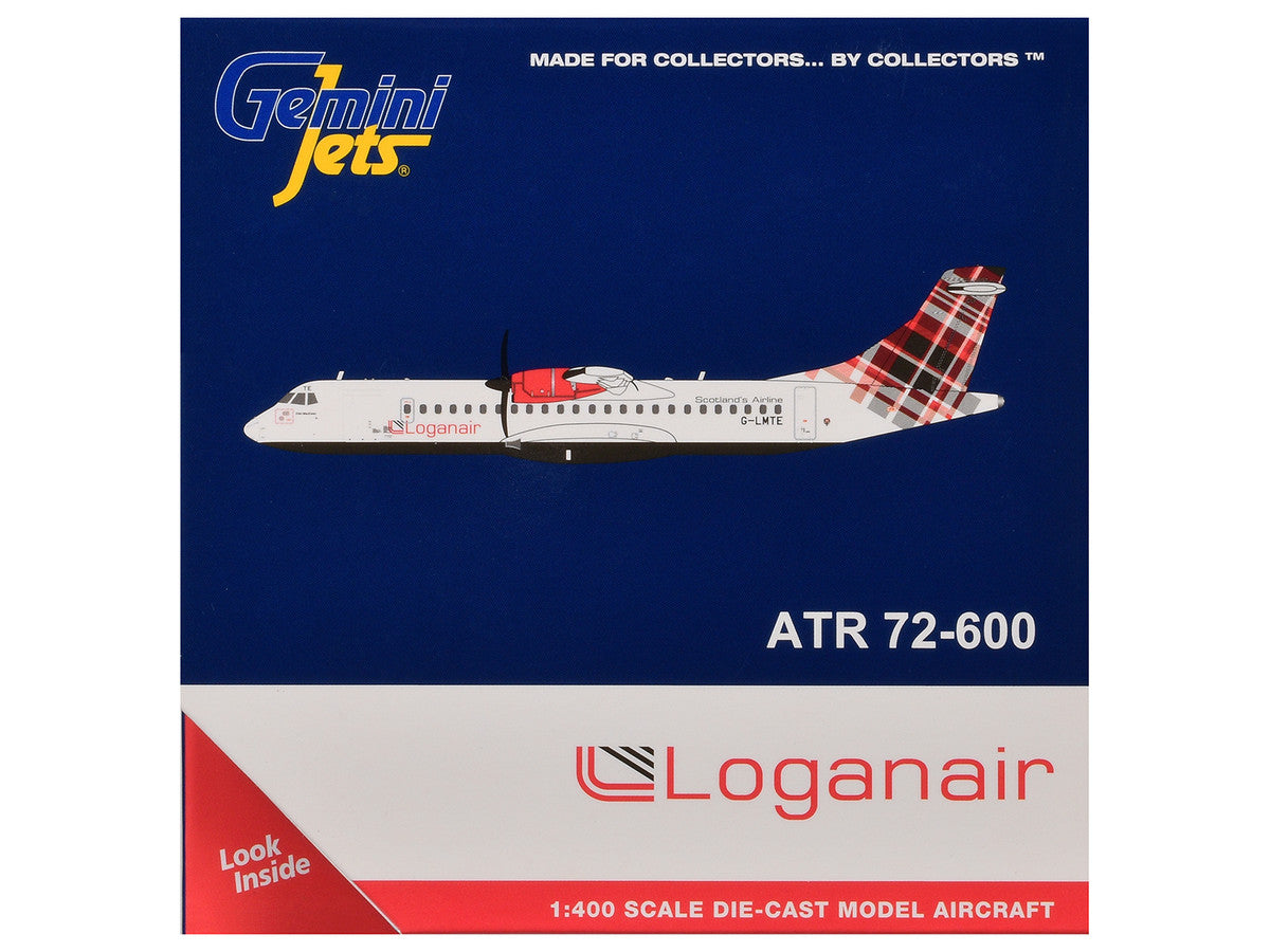 ATR 72-600 Commercial Aircraft "Loganair - Scotland's Airline" (G-LMTE) White with Red Plaid Tail 1/400 Diecast Model by GeminiJets GeminiJets