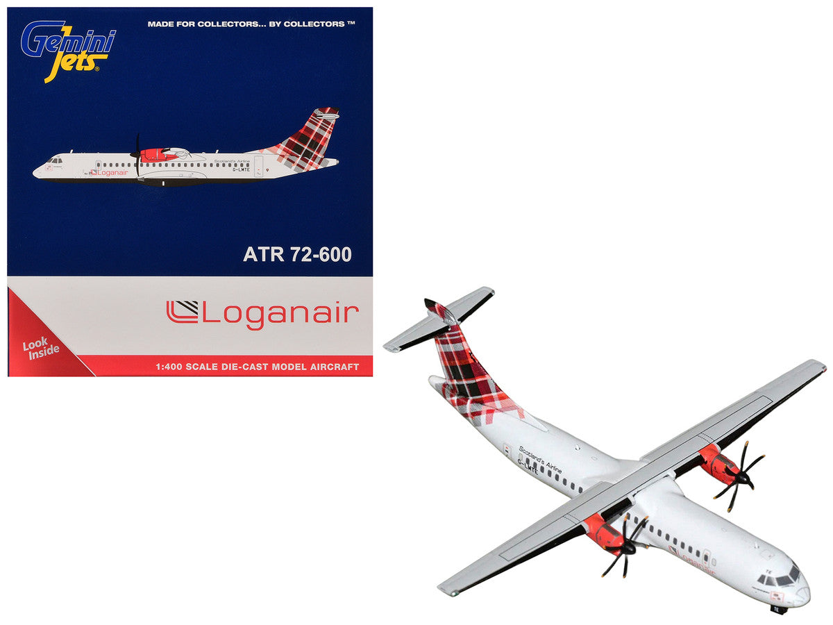 ATR 72-600 Commercial Aircraft "Loganair - Scotland's Airline" (G-LMTE) White with Red Plaid Tail 1/400 Diecast Model by GeminiJets-0
