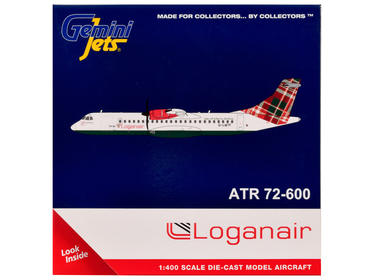 ATR 72-600 Commercial Aircraft "Loganair - Isle of Man's Airline" (G-LMTE) White with Red and Green Plaid Tail 1/400 Diecast Model by GeminiJets-2