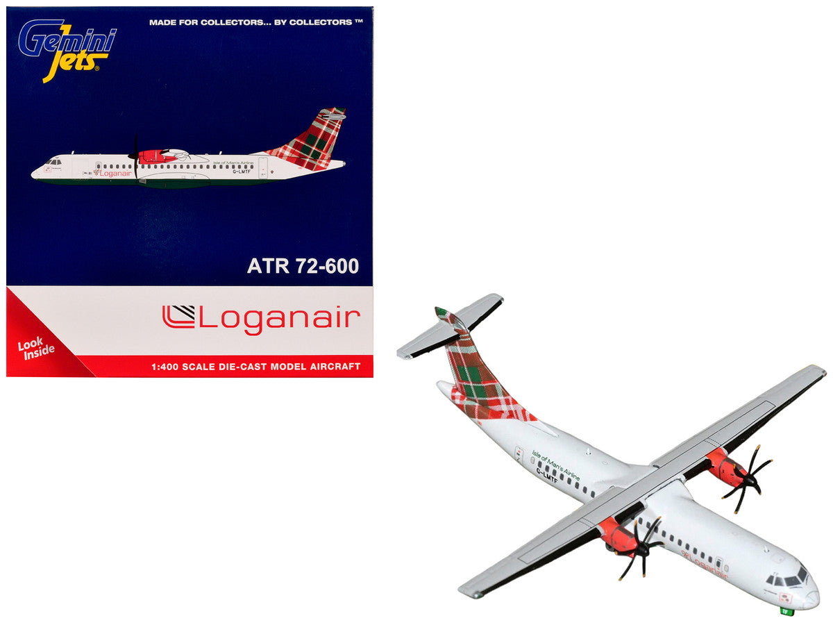 ATR 72-600 Commercial Aircraft "Loganair - Isle of Man's Airline" (G-LMTE) White with Red and Green Plaid Tail 1/400 Diecast Model by GeminiJets-0