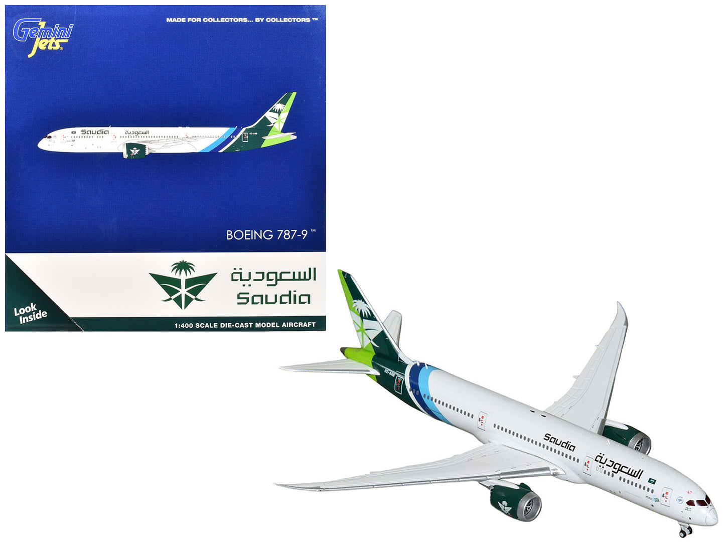 Boeing 787-9 Commercial Aircraft "Saudia Airline" (HZ-ARB) White with Tail Graphics 1/400 Diecast Model Airplane by GeminiJets