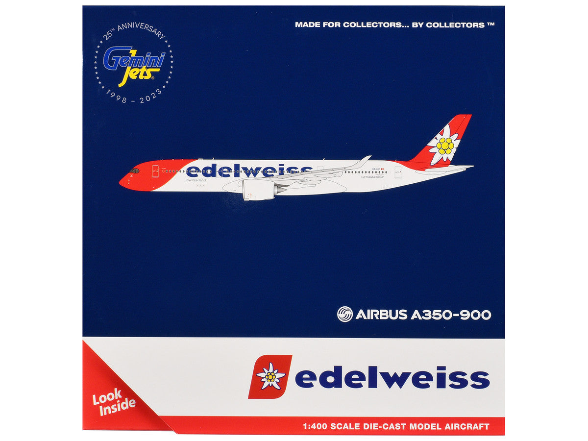 Airbus A350-900 Commercial Aircraft with Flaps Down Configuration "Edelweiss Air" (HB-IHC) White with Red Tail 1/400 Diecast Model Airplane by GeminiJets GeminiJets