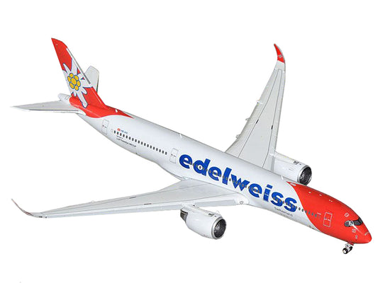 Airbus A350-900 Commercial Aircraft with Flaps Down Configuration "Edelweiss Air" (HB-IHC) White with Red Tail 1/400 Diecast Model Airplane by GeminiJets