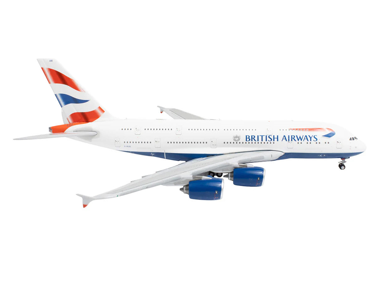 Airbus A380 Commercial Aircraft "British Airways" (G-XLEE) White with Striped Tail 1/400 Diecast Model Airplane by GeminiJets-0