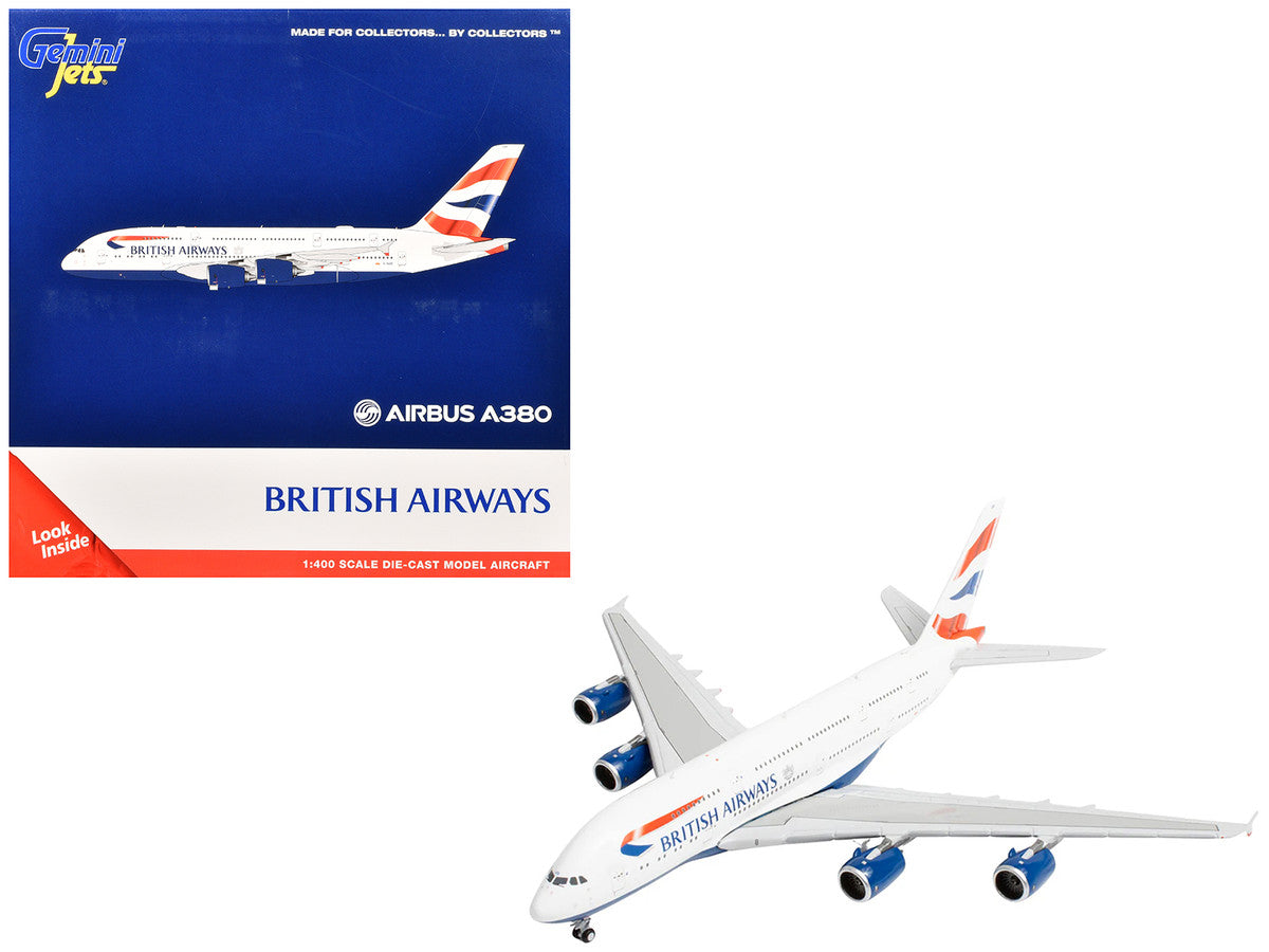 Airbus A380 Commercial Aircraft "British Airways" (G-XLEE) White with Striped Tail 1/400 Diecast Model Airplane by GeminiJets-3