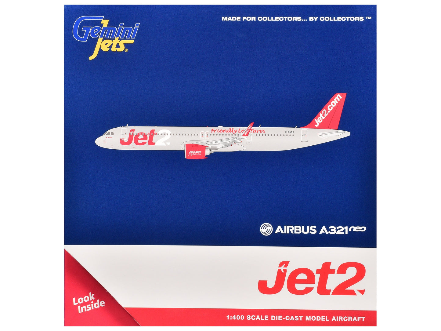Airbus A321neo Commercial Aircraft "Jet2" (G-SUNO) Gray Metallic with Red Tail 1/400 Diecast Model Airplane by GeminiJets
