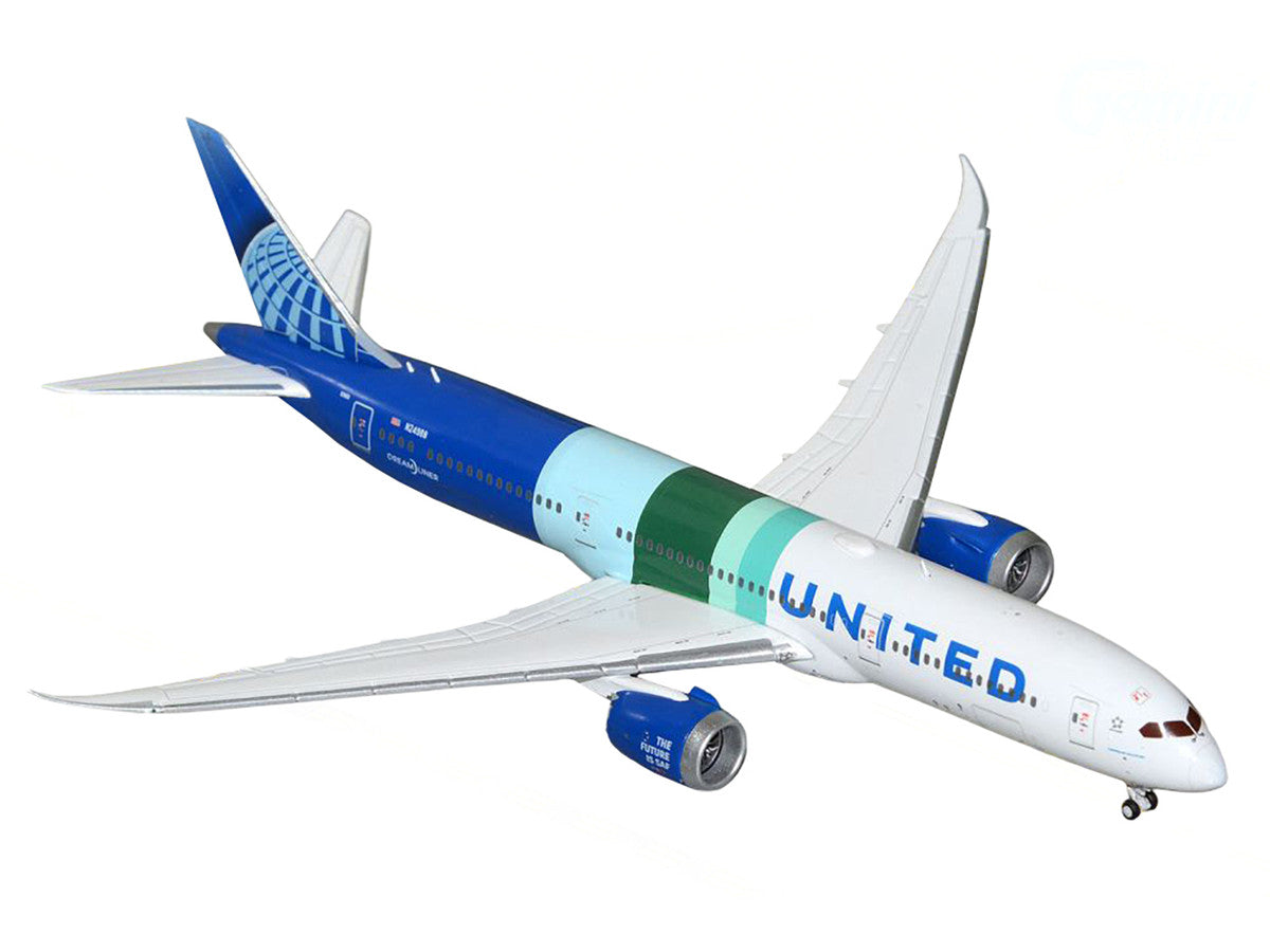 Boeing 787-9 Commercial Aircraft "United Airlines - The Future is SAF" (N24988) White and Blue with Stripes 1/400 Diecast Model Airplane by GeminiJets GeminiJets