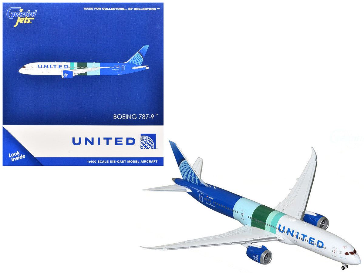 Boeing 787-9 Commercial Aircraft "United Airlines - The Future is SAF" (N24988) White and Blue with Stripes 1/400 Diecast Model Airplane by GeminiJets GeminiJets