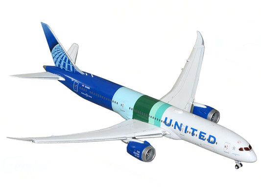 Boeing 787-9 Commercial Aircraft with Flaps Down "United Airlines - The Future is SAF" (N24988) White and Blue with Stripes 1/400 Diecast Model Airplane by GeminiJets GeminiJets