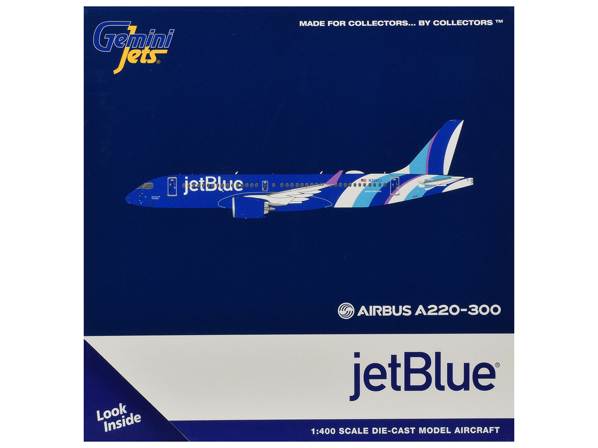 Airbus A220-300 Commercial Aircraft "JetBlue Airways" (N3241J) Blue with Striped Tail 1/400 Diecast Model by GeminiJets-2