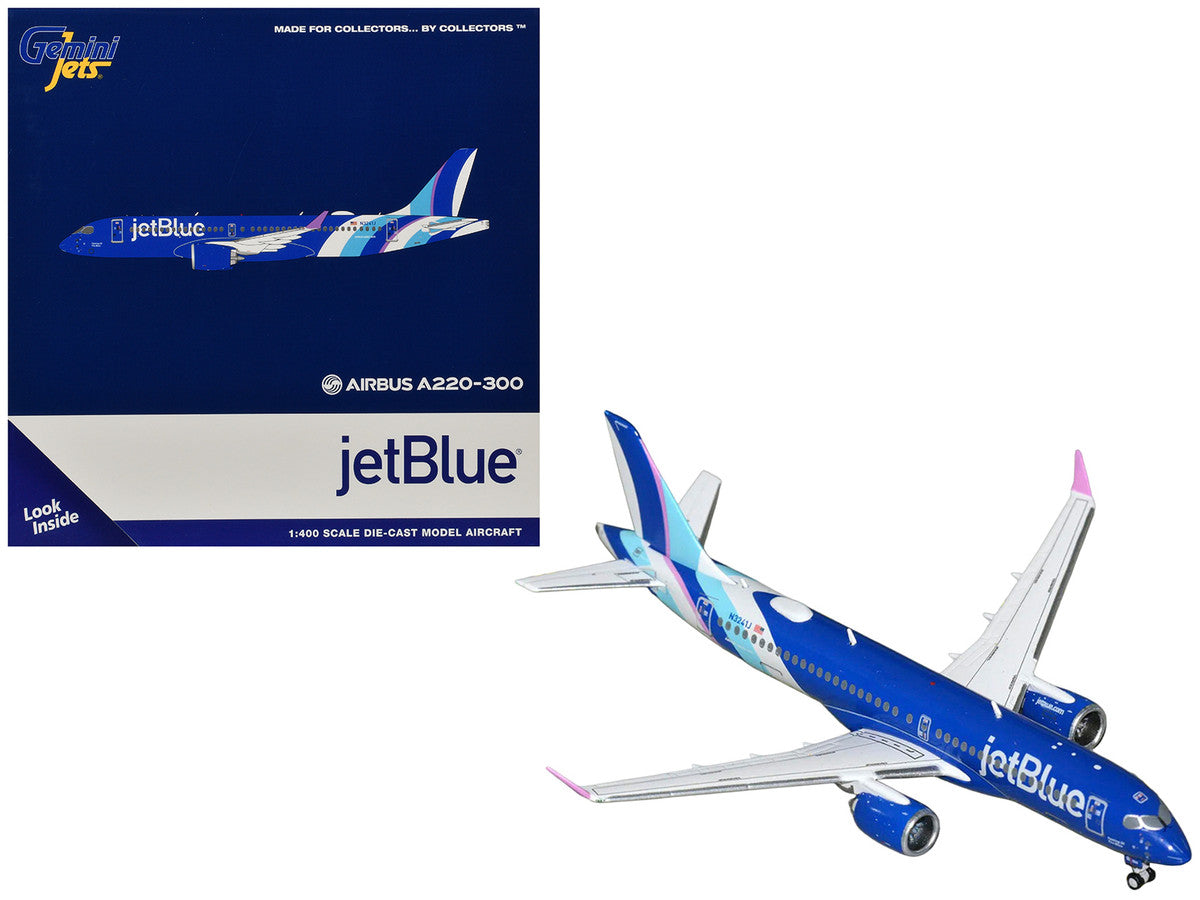 Airbus A220-300 Commercial Aircraft "JetBlue Airways" (N3241J) Blue with Striped Tail 1/400 Diecast Model by GeminiJets-0