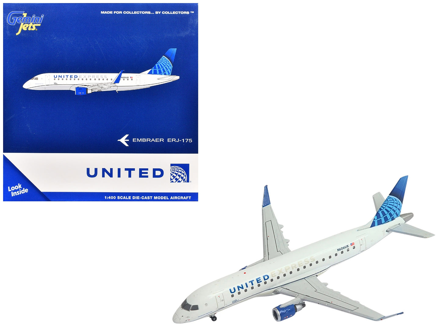 Embraer ERJ-175 Commercial Aircraft "United Express - SkyWest Airlines" (N606UX) White with Blue Tail 1/400 Diecast Model Airplane by GeminiJets