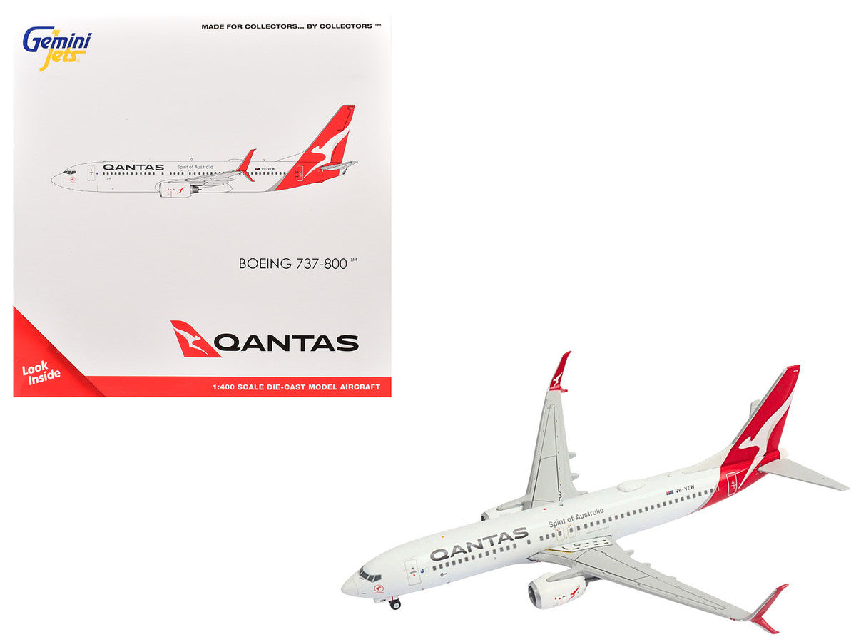 Boeing 737-800 Commercial Aircraft "Qantas Airways" (VH-VZW) White with Red Tail 1/400 Diecast Model Airplane by GeminiJets GeminiJets