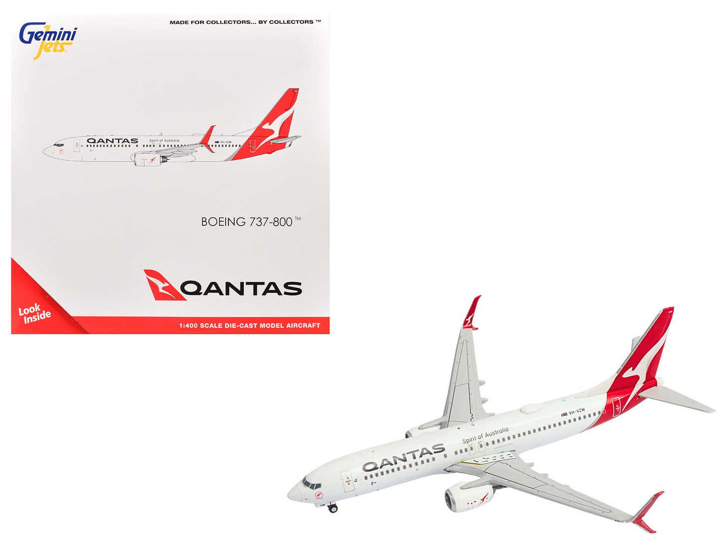Boeing 737-800 Commercial Aircraft "Qantas Airways" (VH-VZW) White with Red Tail 1/400 Diecast Model Airplane by GeminiJets