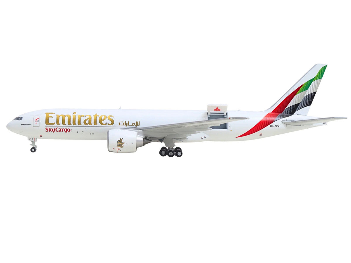 Boeing 777F Commercial Aircraft "Emirates SkyCargo" (A6-EFV) White with Striped Tail "Interactive Series" 1/400 Diecast Model by GeminiJets GeminiJets