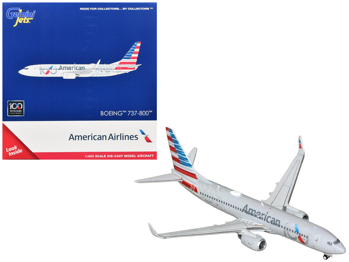 Boeing 737-800 Commercial Aircraft "American Airlines 100th Anniversary 2026" (N840NN) Gray with Tail Stripes 1/400 Diecast Model Airplane by GeminiJets GeminiJets