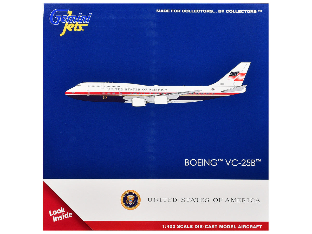 Boeing VC-25B Transport Aircraft "Air Force One - United States of America" (31000) White and Blue with Red Stripes 1/400 Diecast Model Airplane by GeminiJets GeminiJets