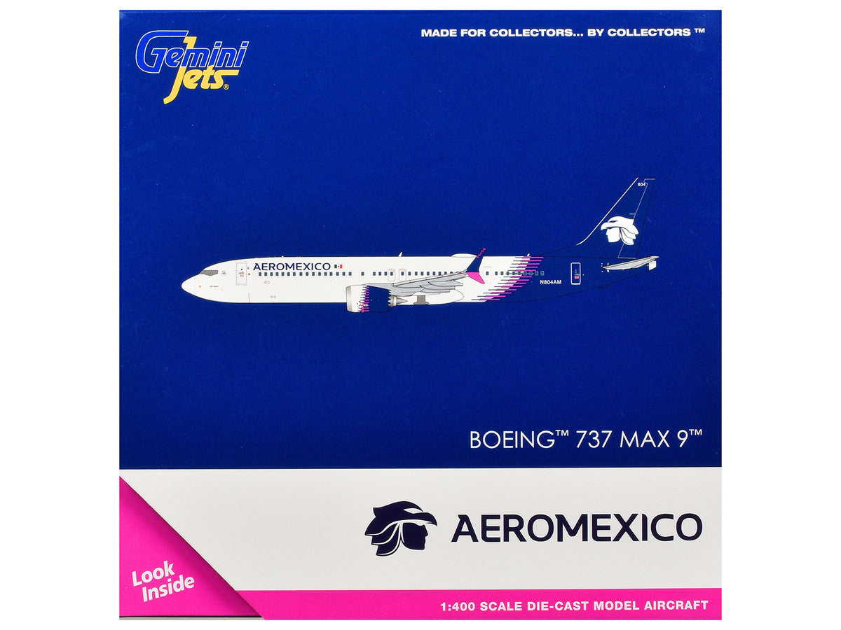 Boeing 737 MAX 9 Commercial Aircraft "Aeromexico" (N804AM) White with Blue Tail 1/400 Diecast Model Airplane by GeminiJets GeminiJets