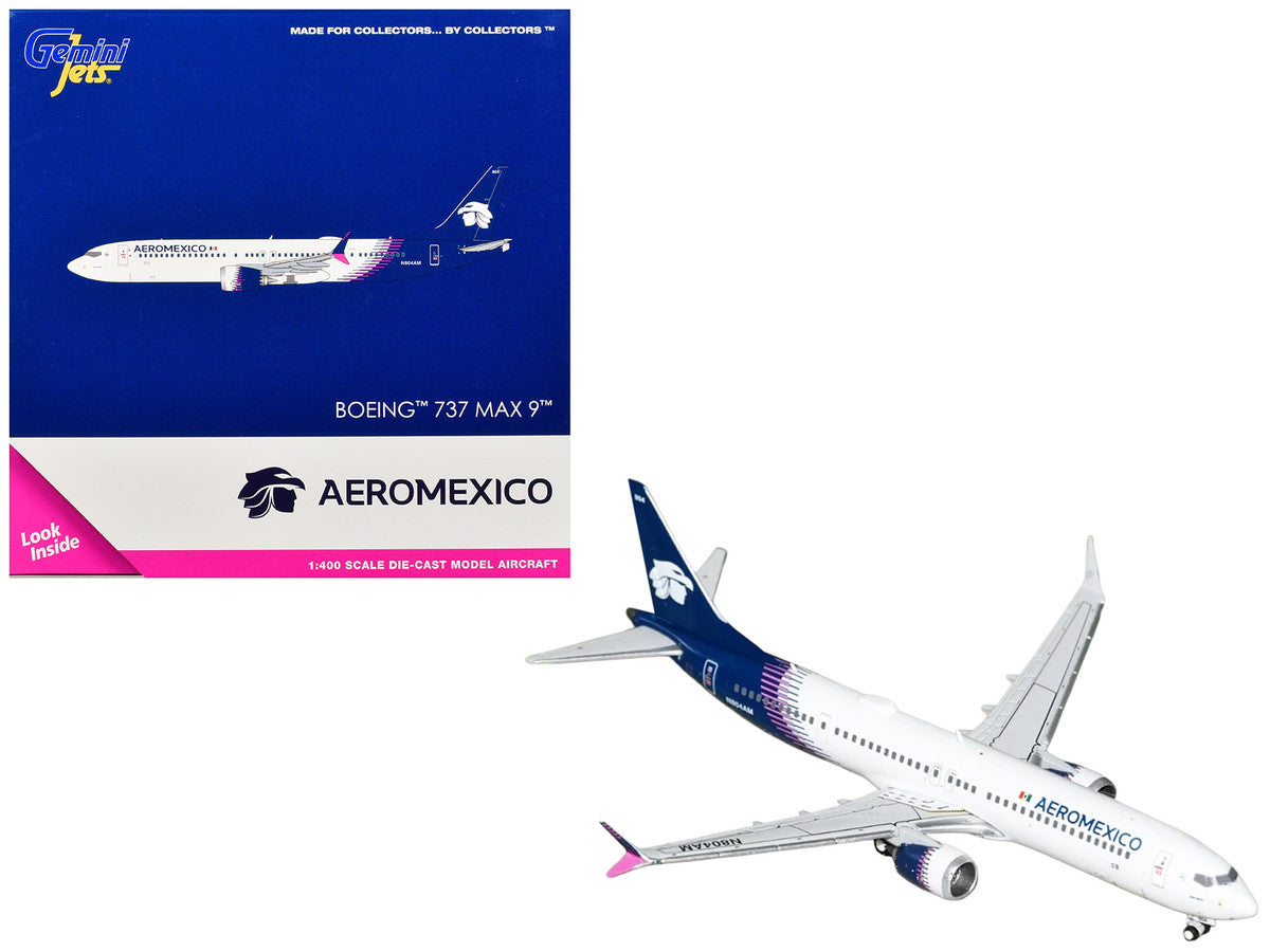 Boeing 737 MAX 9 Commercial Aircraft "Aeromexico" (N804AM) White with Blue Tail 1/400 Diecast Model Airplane by GeminiJets GeminiJets